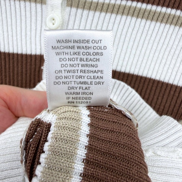 Vtg Y2k 90s Womens Striped Long Sleeve Henley Button Up Knit Top Milk Mesh Small - Picture 8 of 10